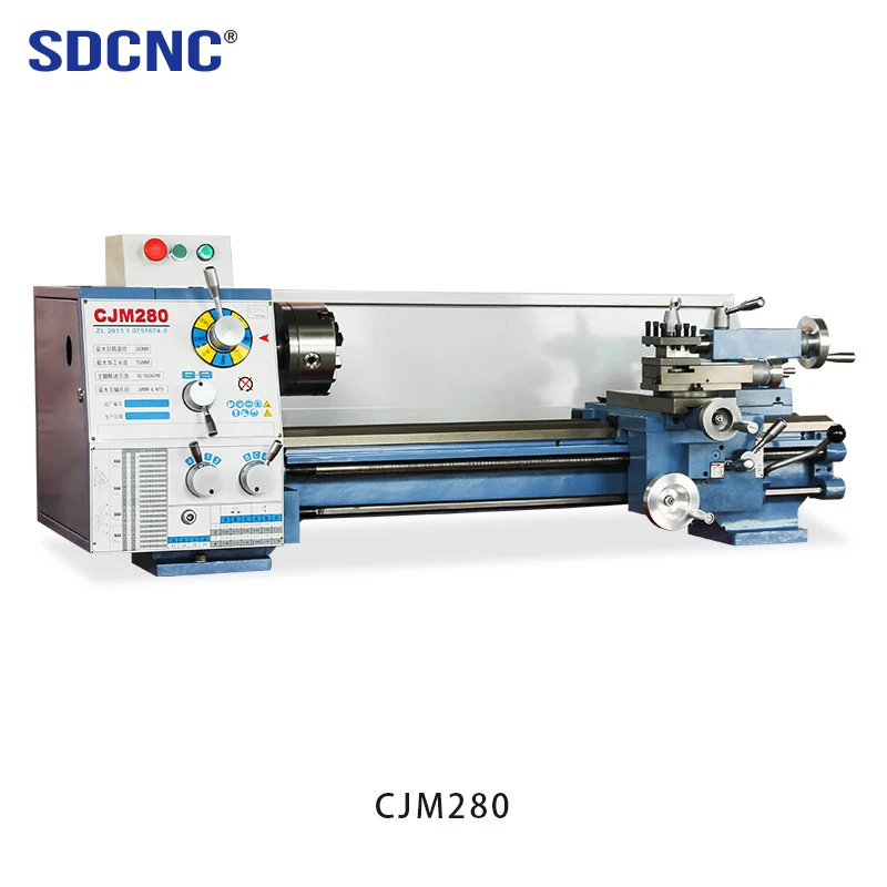 Torno de metal de banco manual económico CJM280 para uso doméstico, máquina de torno horizontal pequeña