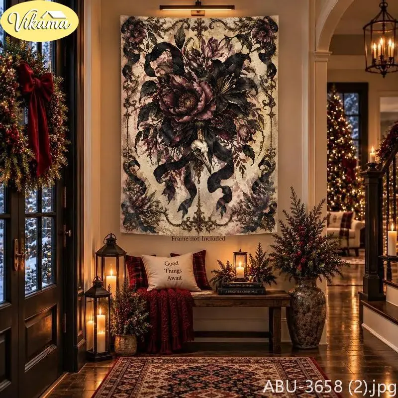 VIKAMA Gothic Skeleton Masquerade Ball Candle Wall Tapestry Dark Victorian Holiday Elegant Party Home Decor Funny Humor Soft
