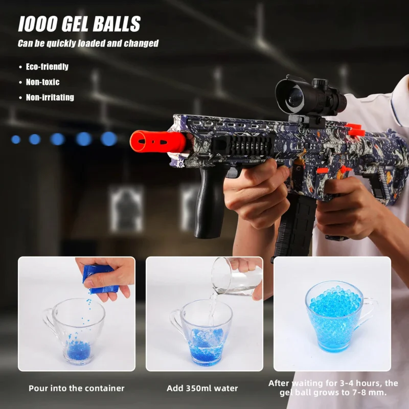 Pistola Manual y eléctrica de camuflaje espacial M416, pistola de salpicaduras de bolas de Gel 2 en 1 con Goggle de cuentas de agua ecológico 41000, juguete para exteriores