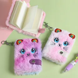 Cute Cat Plush Notebook For Girls Pendant Furry Cats Notebook Daily Planner Journal Book Note Pad Stationery 80 Sheets Per Book