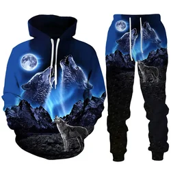 Hoodies Set Boy Cool Forest Wolf 3D Printed Hoodie Pant Fashion Couple Outfits Hip Hop Personality High Streetwear Tracksuit Set