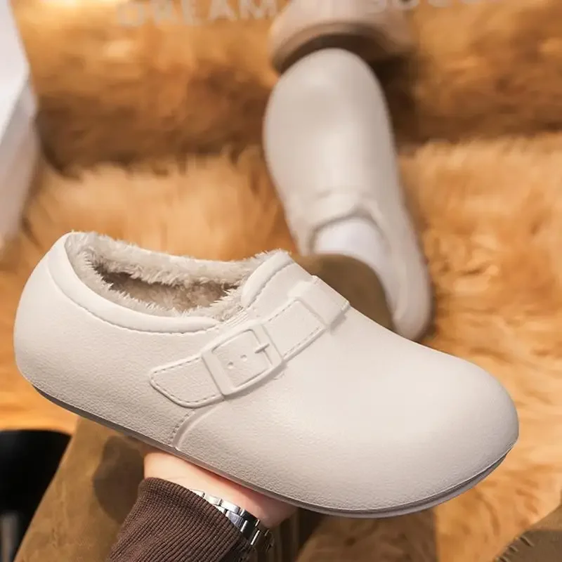 Winter 2026 Warme Plüsch-Leichtgewicht-EVA-Mules-Hausschuhe für Damen, Übergrößen, Wasserdichte Freizeitschuhe, Weiche PU-Flach-Clogs für Damen, Outdoor – Detail 5
