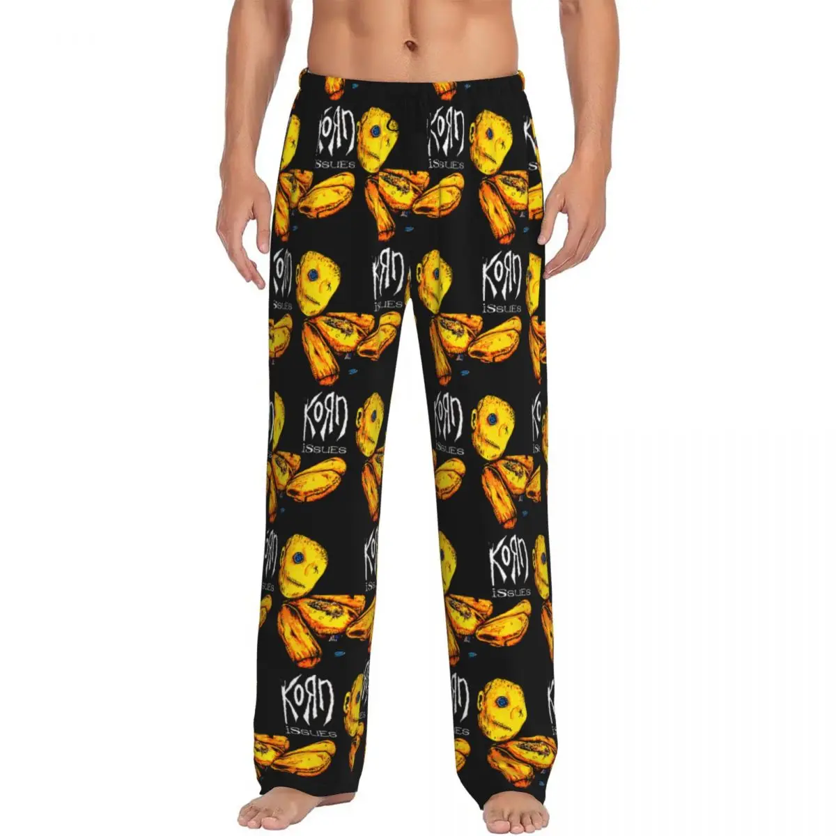 Custom Industrial Metal Rock Band Korns Pajama Pants Men Lounge Sleep Stretch Sleepwear Bottoms with Pockets