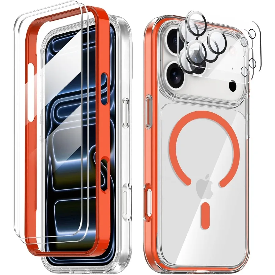 

Magnetic Phone Case for iPhone 17 Pro with Screen and Camera Lens Protection Non-Yellowing MagSafe Compatible Dual-Layer Milita