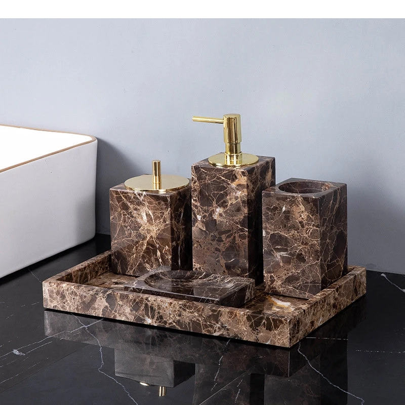 Natural Marble Bathroom Accessories Lotion Bottle Cotton Swab Jar Mouthwash Cup Soap Dish Tissue Box Tray Home Supplies