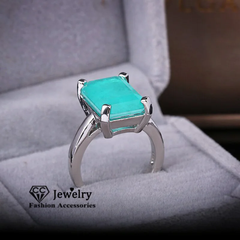 Blue Gemstone Open Rings for Women 5 Carat Stone Fine Party Accessories Adjustable Size Aniversary Gift CC3268