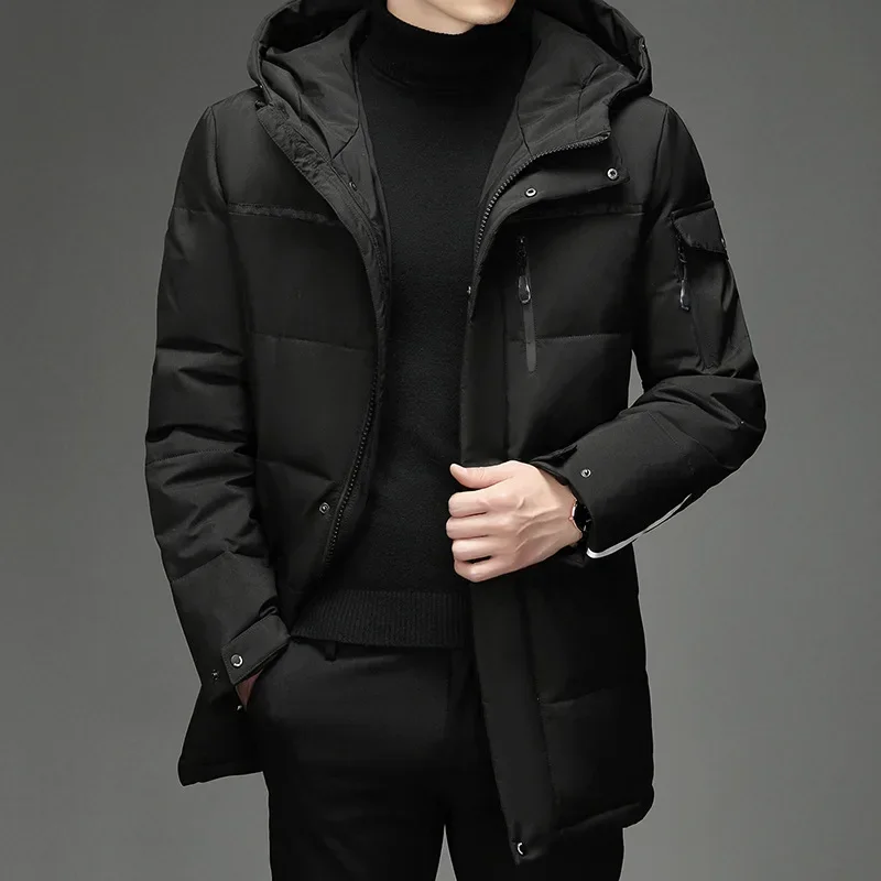 New Fashion Men 90% White Duck Down Hooded Jackets Men\'s Winter Thick Warm Waterproof Parka Overcoat Down Jackets Long Parka 5XL