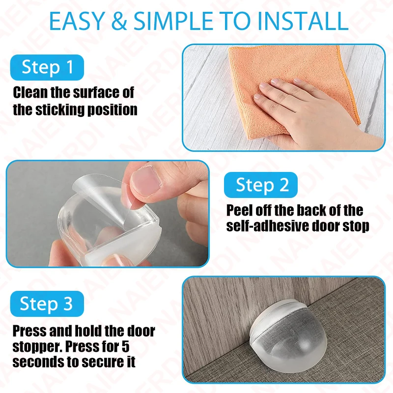 NAIERDI 2 Pieces Premium Anti Slip Door Stop,Transparent Self-adhesive Cylindrical Door Stopper,Wall Protectors Door Holder