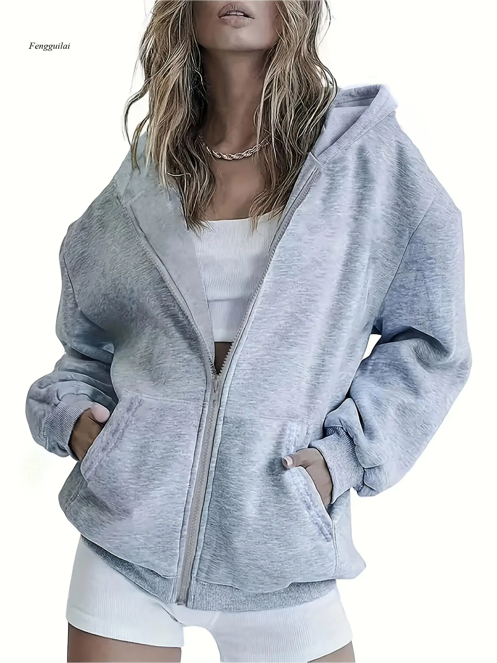 Veste à capuche confortable à manches longues doublée de polaire avec motif Q Heart |   Détail de fermeture éclair décontracté, parfait pour toutes les saisons