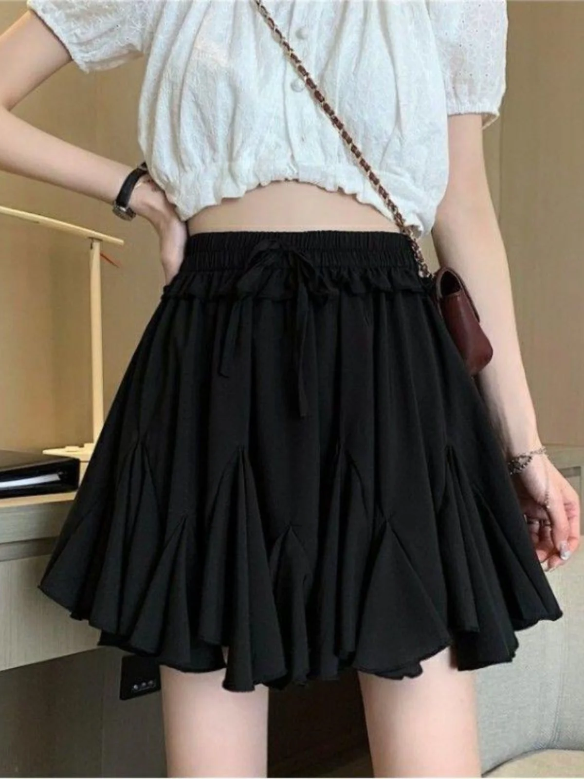 

Повседневная свободная женская юбка больших размеров с высокой талией, анти-легкая юбка-миди трапециевидной формы, летняя повседневная юбка из полиэфирного волокна