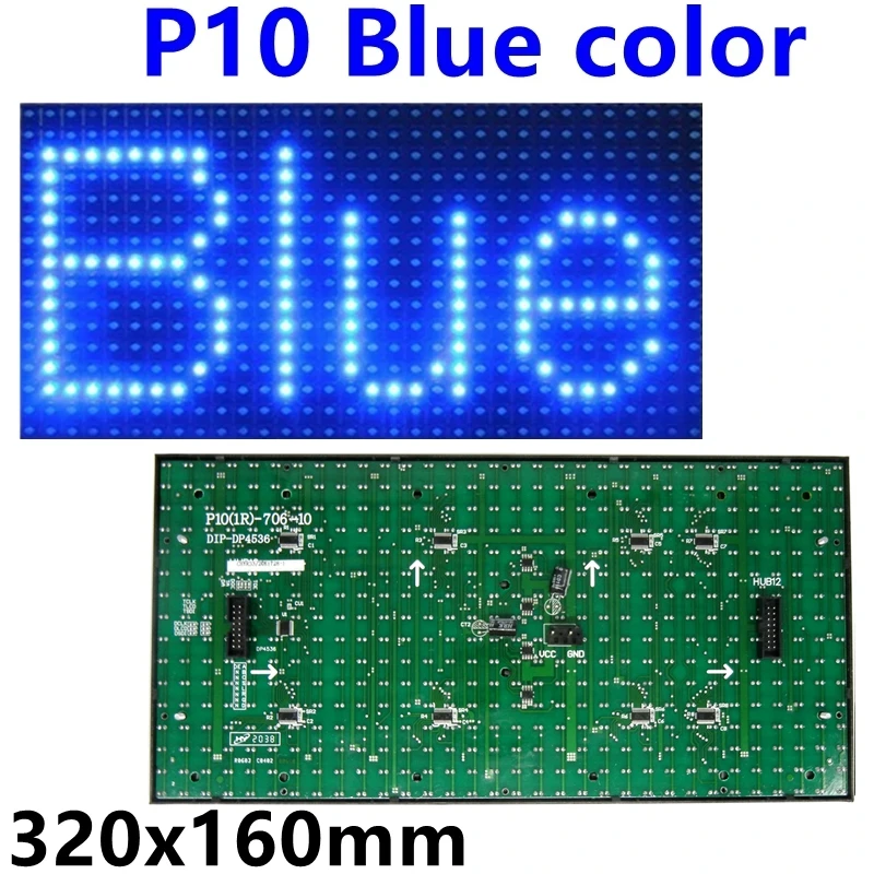 Módulo de letrero led P10 semiexterior de color azul, 320x160mm, 32x16 píxeles, hub12, mensaje de desplazamiento, tablero LED de dintel de alto brillo