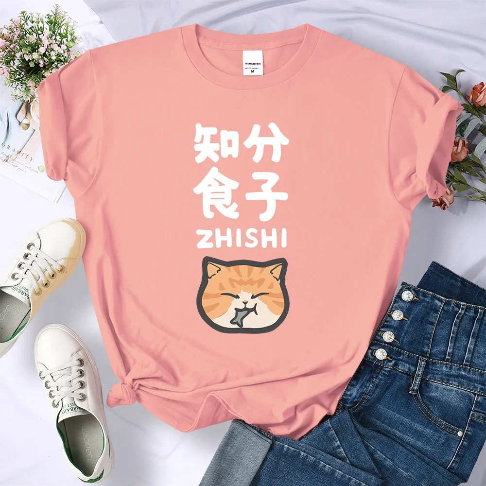 Summer Tops Street Crewneck Tee Clothes Fashion Soft Short Sleeve Foodie Molecule Orange Cat Printed Women T-Shirts Hip Hop