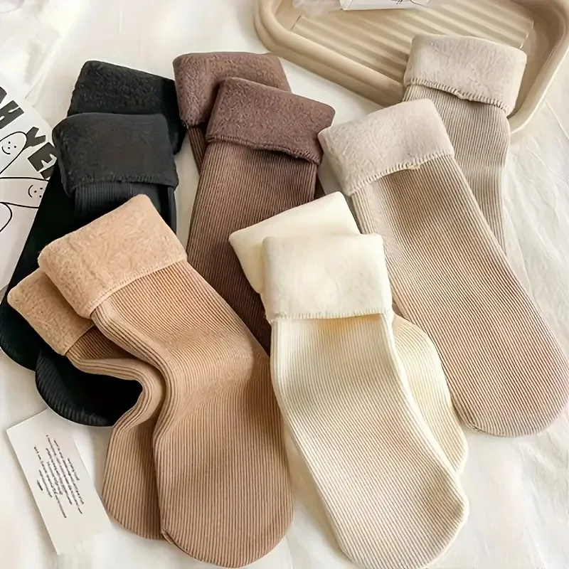 5/10 Pairs Women Winter Warm Socks Thick Soft and Warm Indoor Home Socks with Comfortable Plush Lining Snow Boots Ankle Socks image 6
