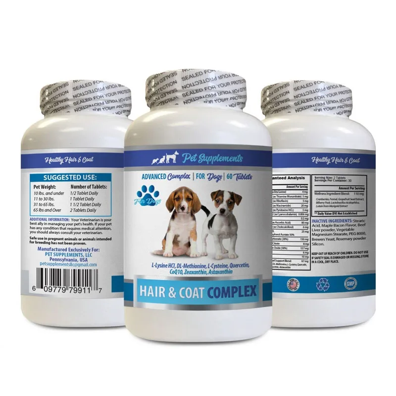 Vitaminas para el cuidado de la piel de perros, suplementos para mascotas, alivio de la caspa, alivio de la picazón, calma la piel y la salud del cabello, 1 botella