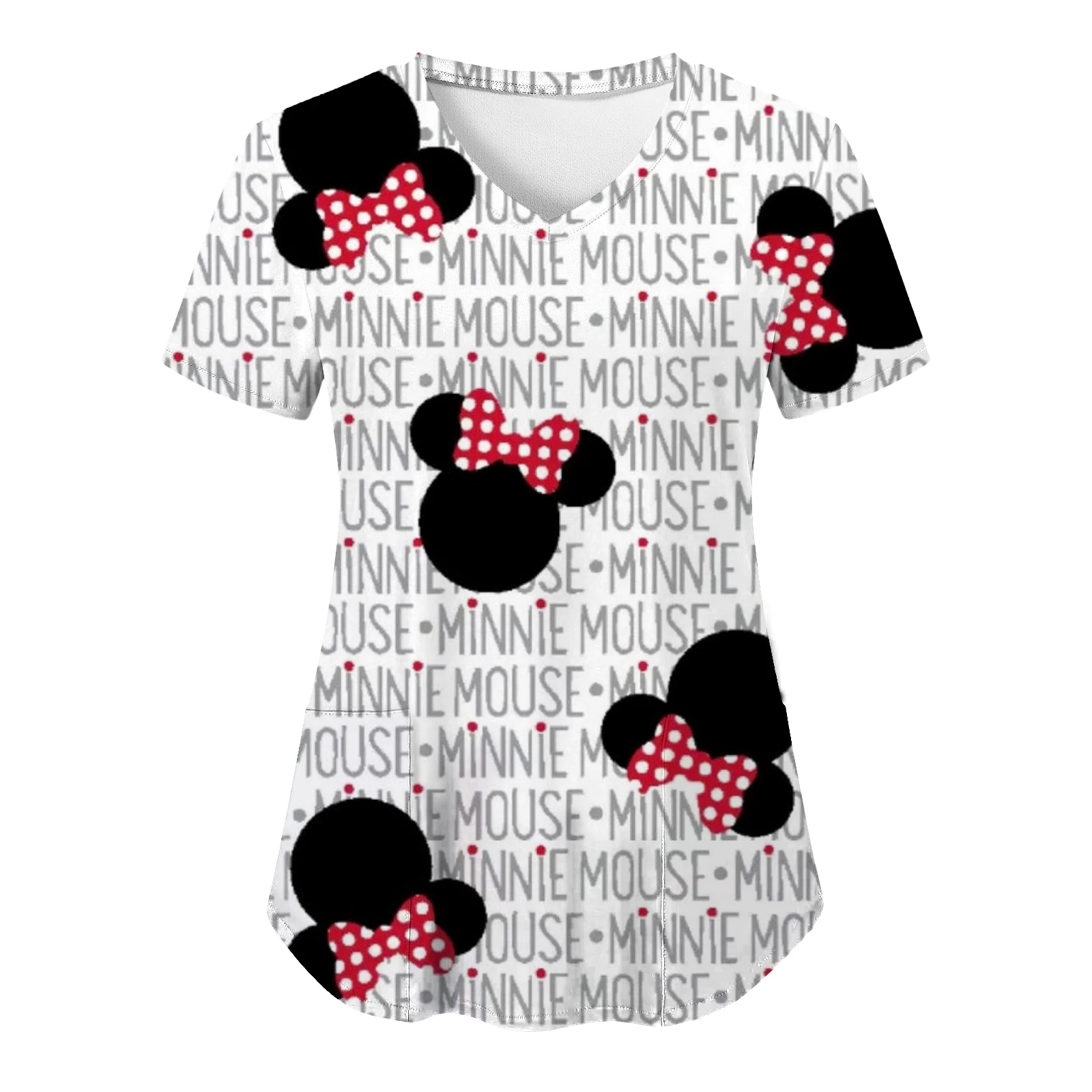 T-shirt d'uniforme d'infirmière pour femmes, chemises d'été, vêtements Minnie Mouse, haut de poche, Économie Disney, col en V, h