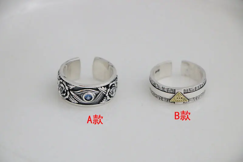 Punk trendsetter men and women rose silver ring retro hip-hop horus god's eye single silver ring