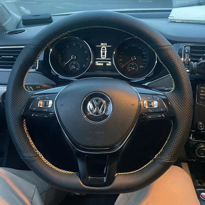 

Custom For Volkswagen Polo Golf 7 Steering Wheel Cover Hand-sewn Bora Sagitar Magotan Lavida Car Steering Wheel Braid Cover