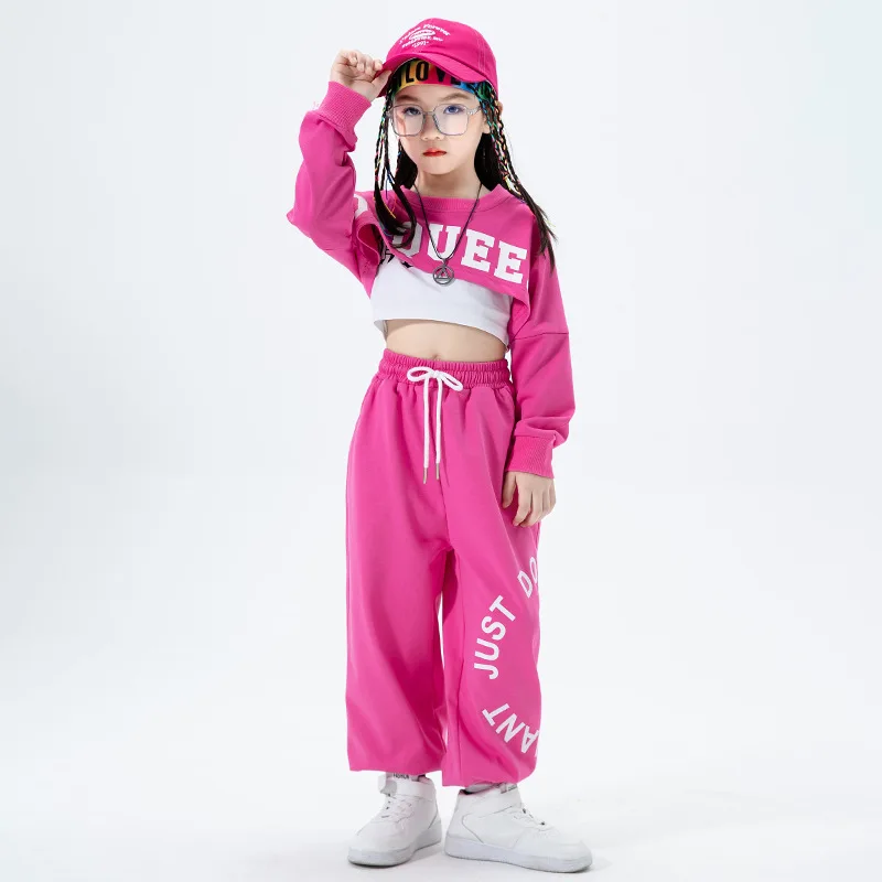 

Kid Kpop Hip Hop Clothing Sweatshirt Crop Top Casual Strap Streetwear Jogger Sweat Pants for Girls Jazz Dance Costume Clothes
