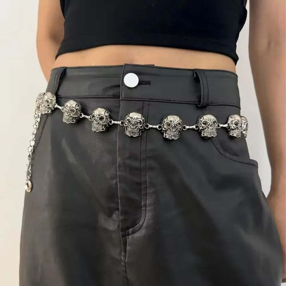 

Elegant Silver Skull Waist Chain Punk Adjustable Body Chain Y2K Jewelry Accessory Waistband Girl