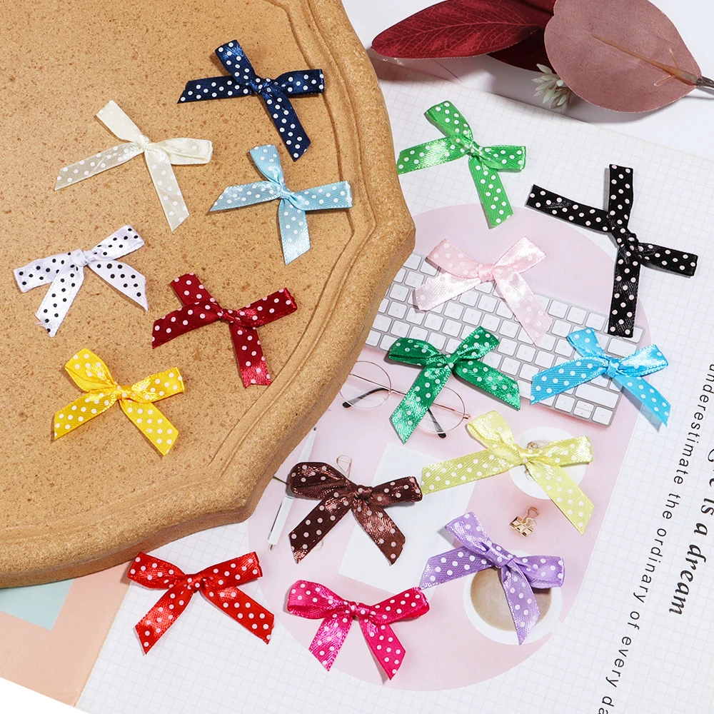 

50Pcs 5*4cm Speckle Colored Ribbon Bows Small Size Satin Ribbon Bow Flower Craft Decoration Handwork DIY Party Decoration