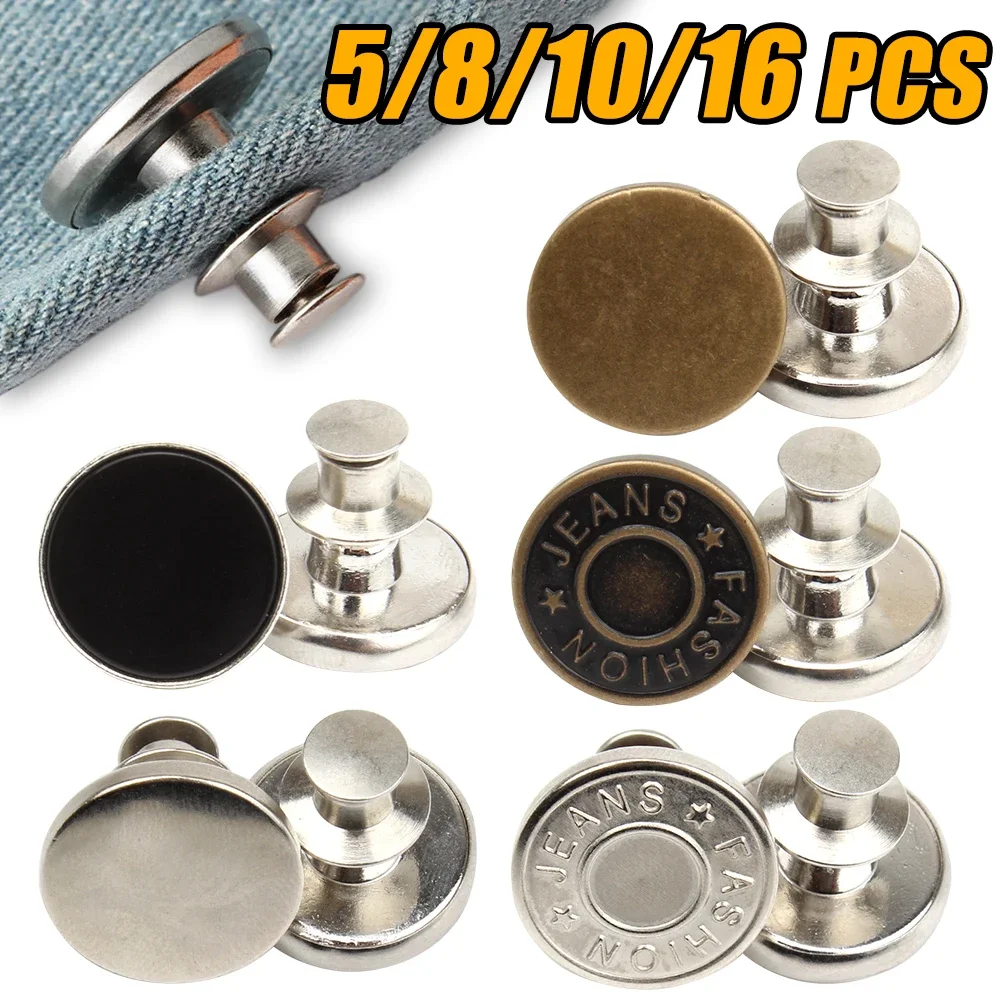 New Detachable Retro Metal Buttons Snap Fastener Pants Pin for Jeans Retractable Button Sewing-Free Buckles Perfect Fit Reduce W