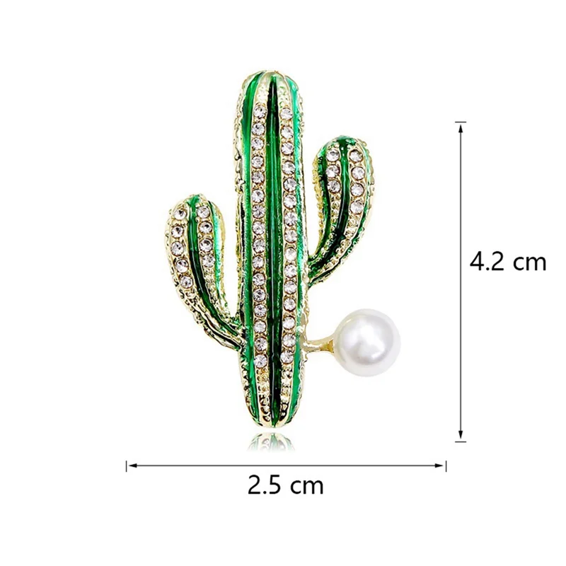 AB7-Cactus Shape Brooches Rhinestones Brooch Pins Suit Sweater Accessories Jewelry for Women Clip