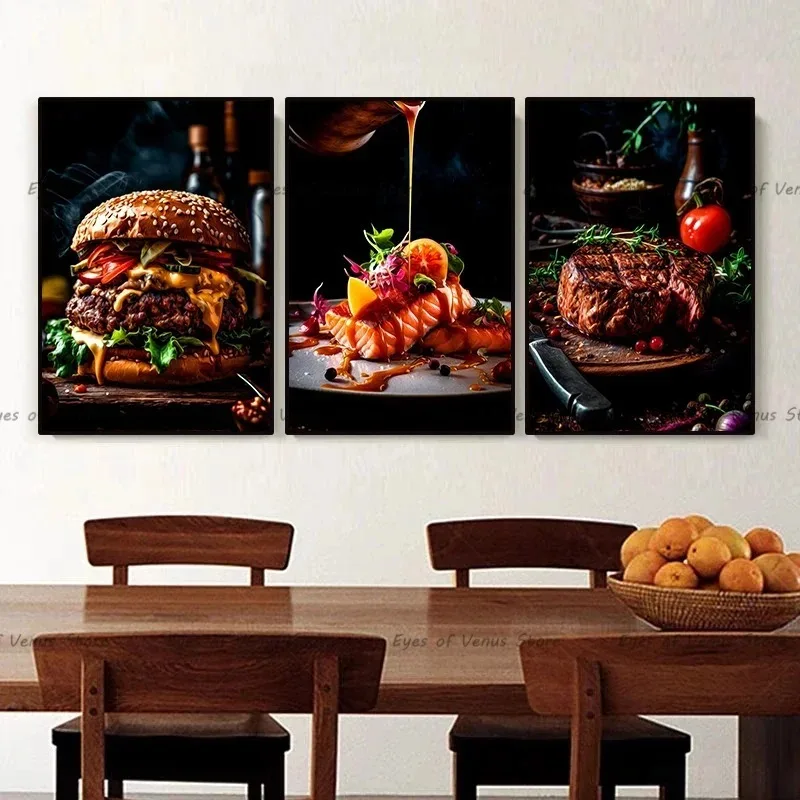 Hochauflösende bedruckte Leinwandgemälde für Küche, Essen, Fleisch, Schnitzel, Sushi, Hamburger, Poster, Wandgemälde, Restaurants, Heimdekoration