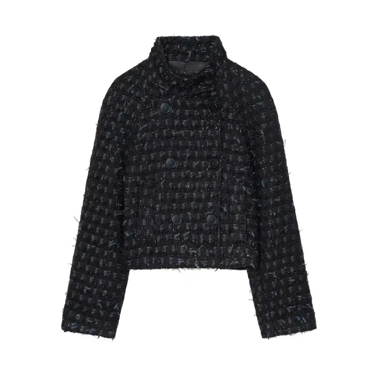 

Женская мода, элитный топ, осень-зима, классическая элегантная твидовая куртка с высоким воротником и длинными рукавами, прямая свободная верхняя одежда