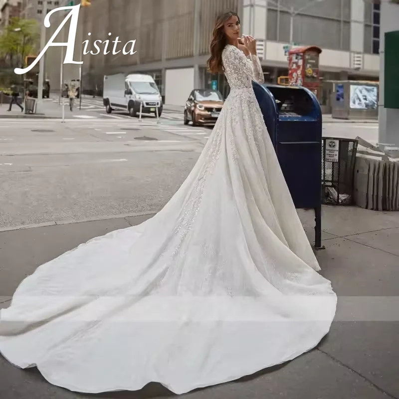 Simple Wedding Dress A-Line Applique O-Neck Long Sleeves 2025 Bridal Gown Lace Vintage Style Robe De Marié For Women Customized