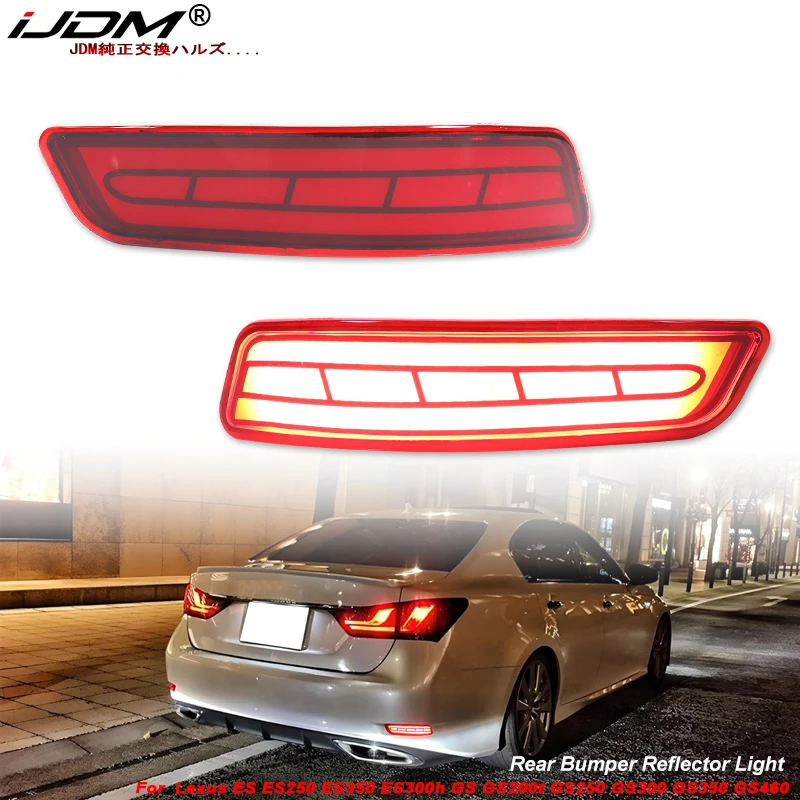 iJDM Car LED Rear Bumper Reflector Light Trim for Lexus ES250 ES350 ES300h GS,Function as Tail or Rear Fog Lights Turning Lights