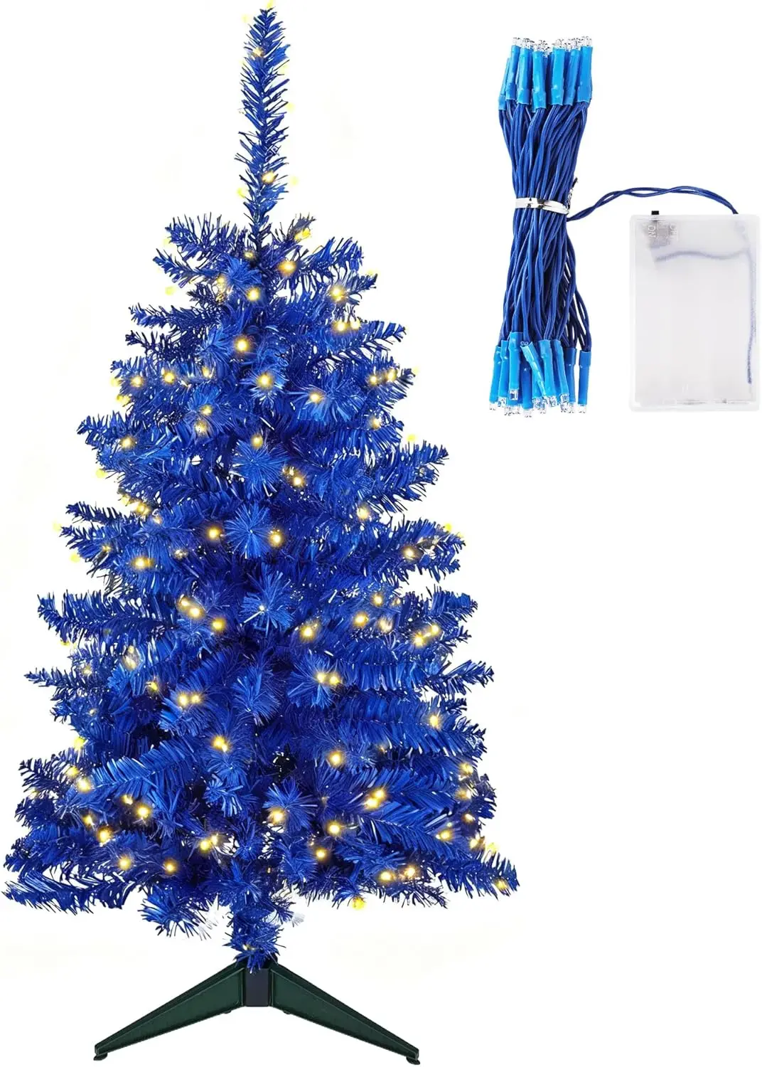 

Мини-синяя рождественская елка с 50 светодиодными лампами, 164 наконечниками для ветвей, складная основа — праздничный декор столешницы