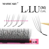 Extensiones de pestañas MASSCAKU 4D/5D en forma de U L/LU/M, longitud mixta de 8-15mm, pestañas profesionales hechas a mano con volumen negro mate Natural