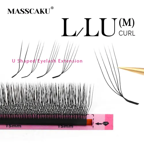 Extensiones de pestañas MASSCAKU 4D/5D en forma de U L/LU/M, longitud mixta de 8-15mm, pestañas profesionales hechas a mano con volumen negro mate Natural