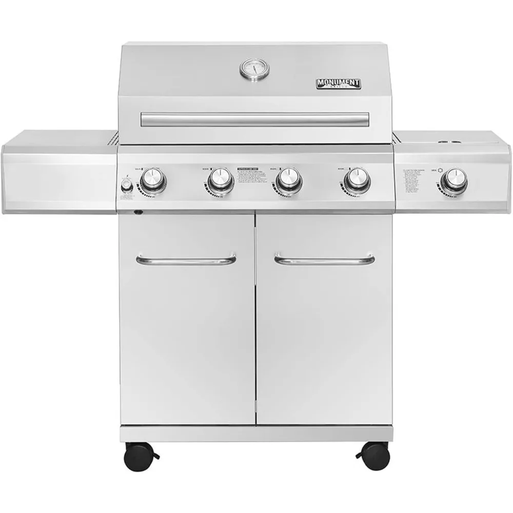 Larger 4-Burner Propane Gas Grill Stainless Steel Heavy-Duty Cabinet Style with LED Controls & Side Burner