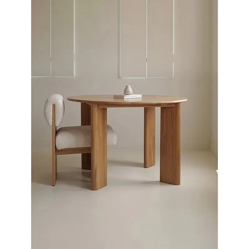 Round design solid wood dining table simple modern restaurant home living room indoor small apartment dining table