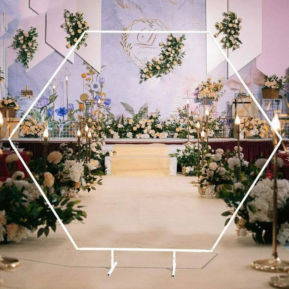 7.8ft Hexagon Metal Iron Wedding Arch Backdrop Stand Party Decoration White Wedding Arch Flower Backdrop Metal Iron Stand