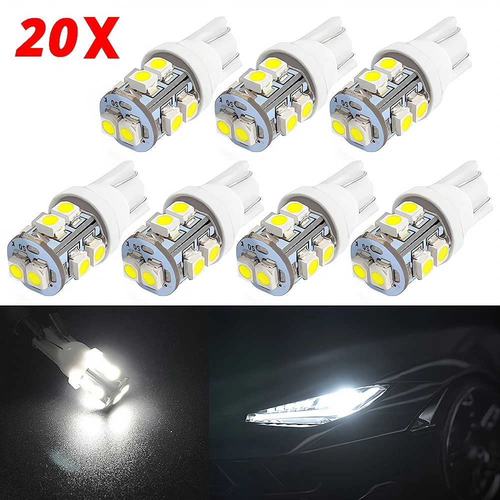 

20Pcs Car Led Lights T10 W5W 1210 3528 10led White External 194 DC 12V 10Smd Lamp Reading License Plate Side Wedge Signal Bulb