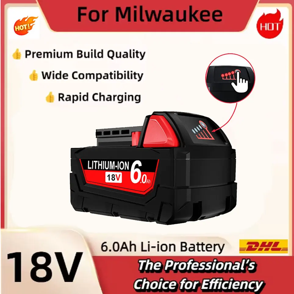 Batterie au lithium de remplacement pour Milwaukee M18 18V 6.0Ah, pour Milwaukee M18 48-11-1815 48-11-1850 2604-22