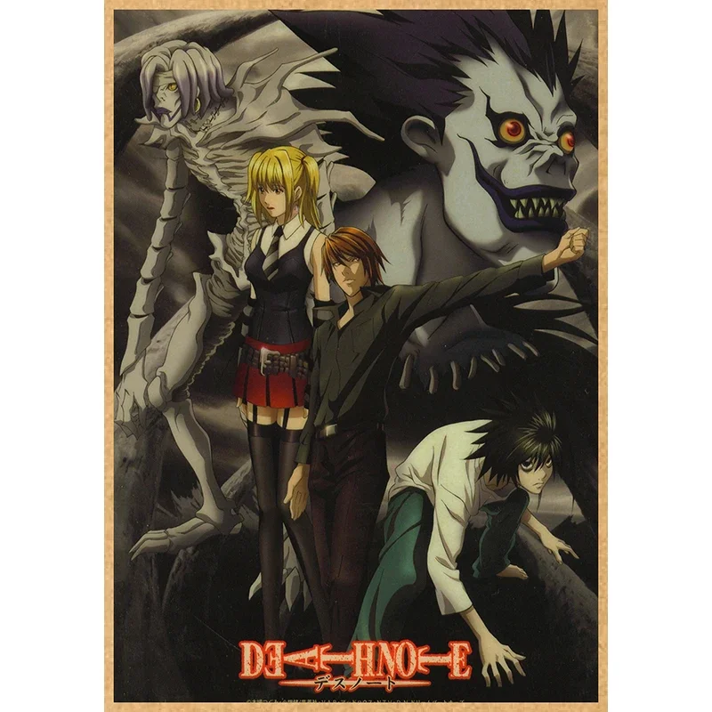 Death Note Aanime Poster, Vintage Print on Kraft Paper 4K High Quality, Home Room Wall Stickers Decorative Art Pictures