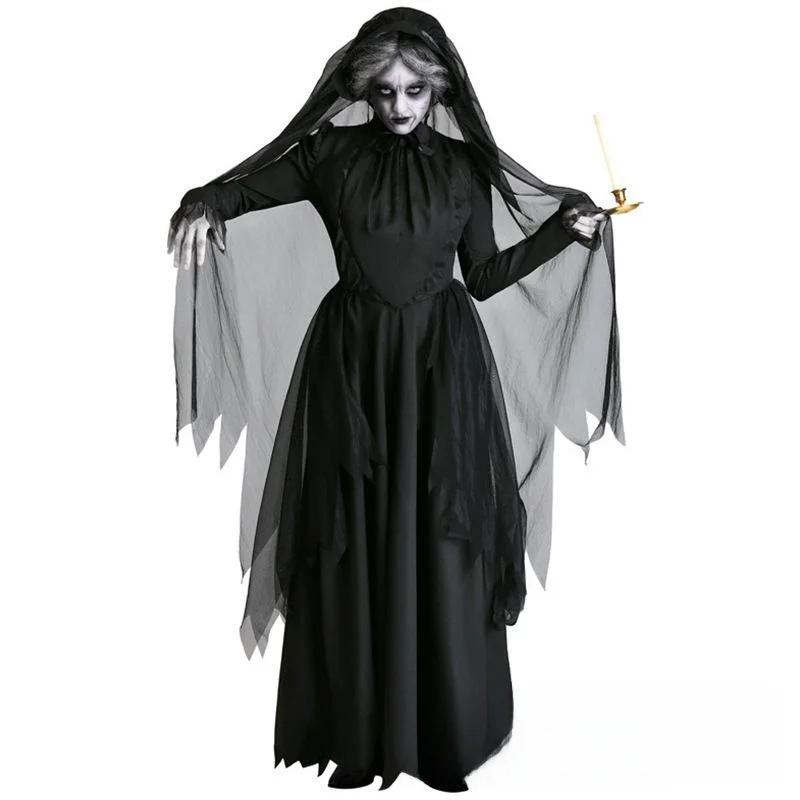 Loween fantasma noiva bruxa manto traje feminino tradicional chinês palco desempenho roupas traje de casamento fantasmagórico