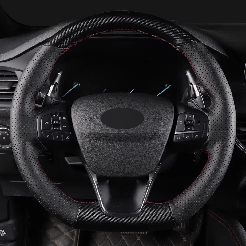 

Custom Matt Carbon Fiber with Black Perforated Leather Full Wrap Car Steering Wheel Cover Car Accessoires for Ford Focus Escape