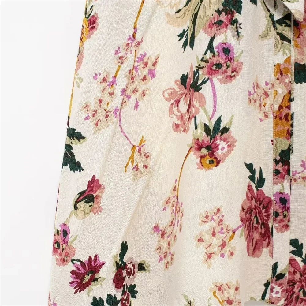 فستان نسائي طويل الأكمام مع حزام ، قميص كتان ، مطبوع ، غير رسمي ، جديد ، ياقة ، خريف ،