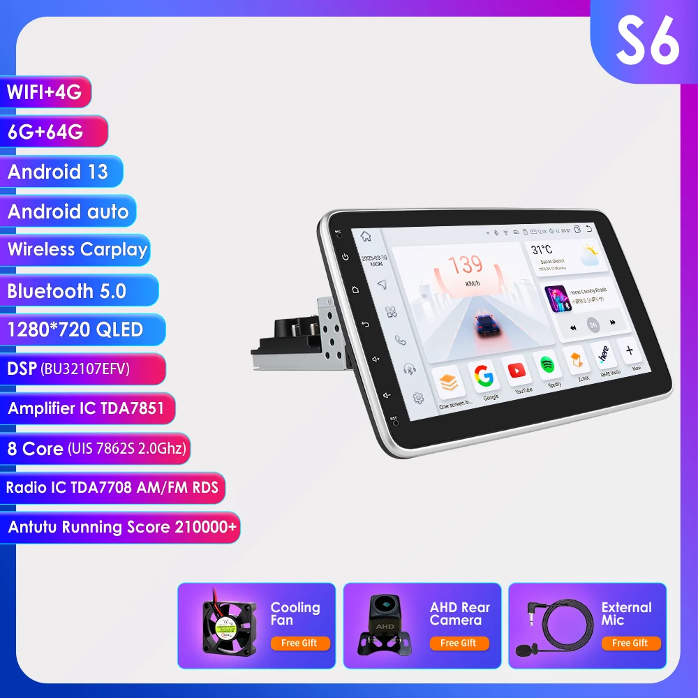 Hizpo 1din Autoradio Radio Draaien Touchscreen Voor Universele Carplay GPS Navigatie Bluetooth Android-auto WIFI Autoradio 7862