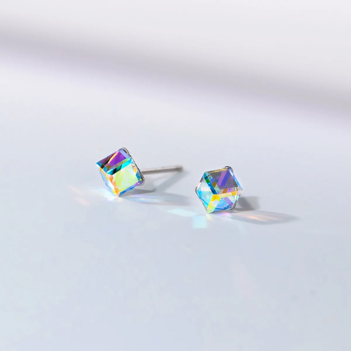 925 Sterling Silver Cube Crystal Zircon Stud Earrings for Women Wedding Party Fine Jewelry