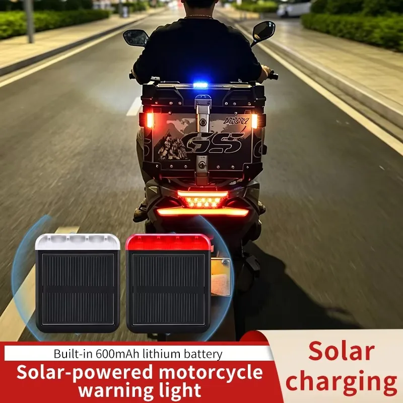 Motorcycle Solar Warning Light LED Car Wireless Strobe Light No Wiring Vibration Sensor Auto Flash Tail Lamp Decor Night Lamp