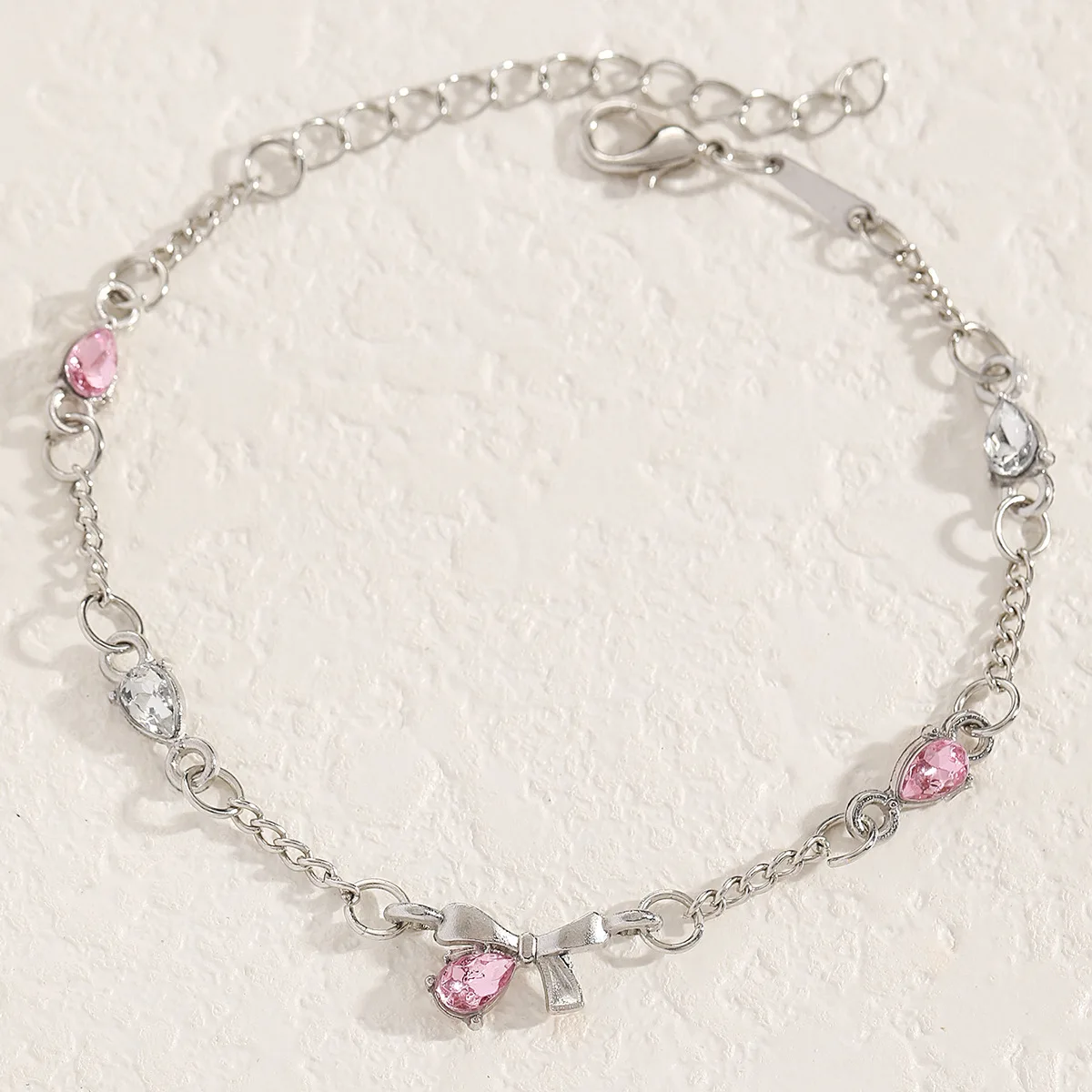 Shiny Pink Crystal Bow Knot Bracelets For Women Girls Sweet Water Droplet Charms Bracelet Party Aesthetic Trendy Jewelry Gifts