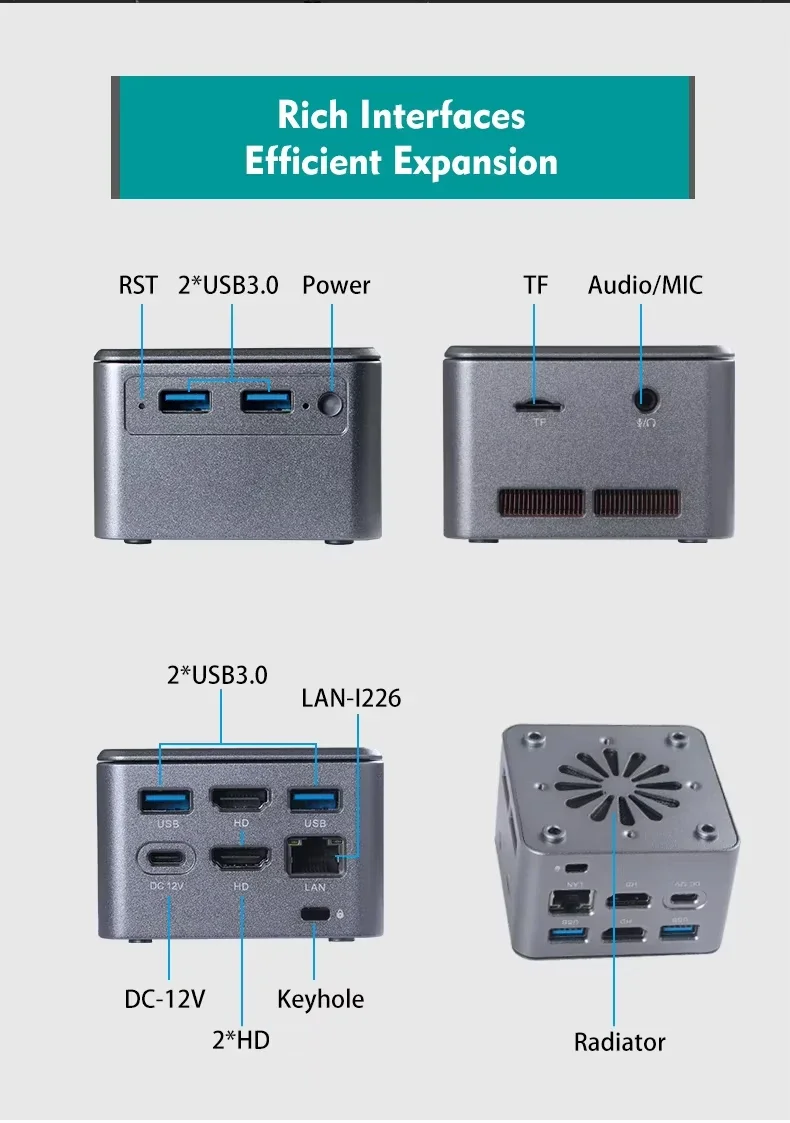 Mini pc de escritorio in-tel 11th N6005/N5105, procesador de cpu, pantalla de 2 * H-D, puerto USB tipo c, X86 nuc