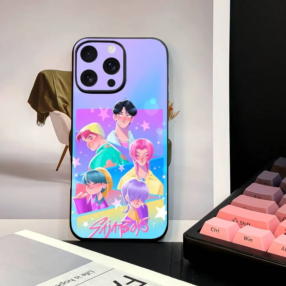 حافظة هاتف Saja Boys KPopS D-Demon H-Hunters لهاتف iPhone 13-16 Plus Pro Max من الساتان اللامع الملون