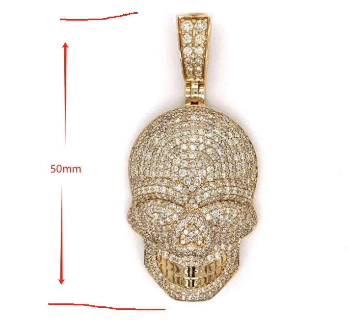 Skull Moissanite Pendant 925 Sterling Silver Hip Hop Jewelry Pendant Necklace Gothic Necklace