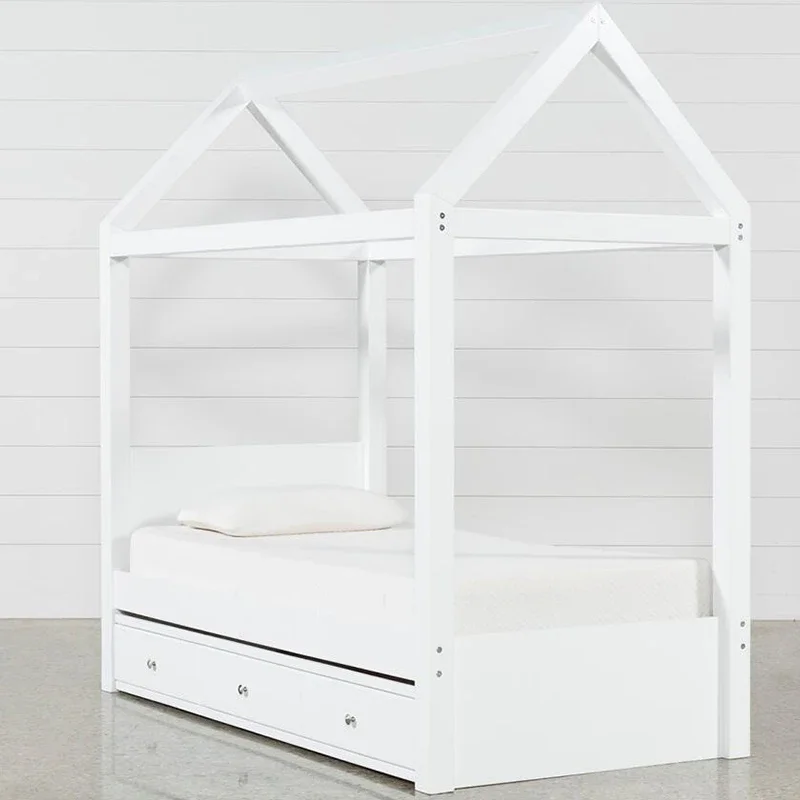 Children's wooden house white play house bed frame